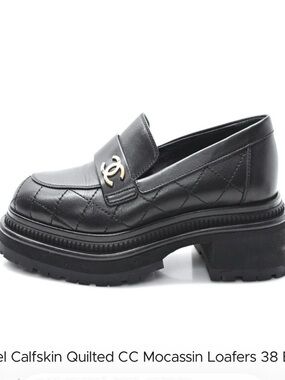 CHANEL Black Quilted Calfskin CC Logo Chunky Moccasins